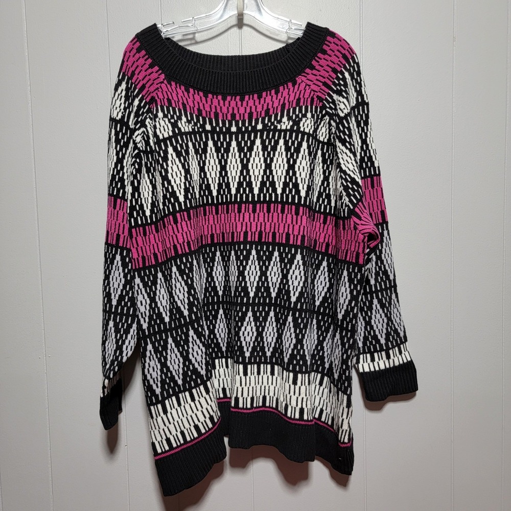 Woman Within Womens 2X Pink Black Geometric Knit Tunic Sweater 56-0091-1